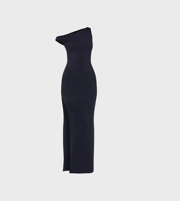 Matte Sculpt Asymmetric Neck Maxi Dress