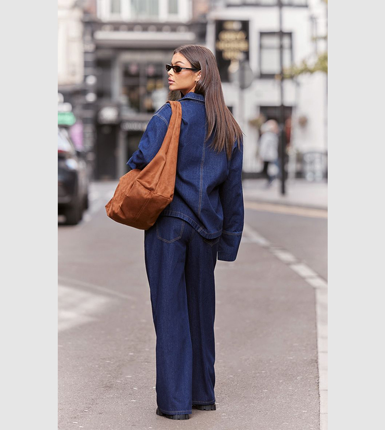 Contrast Stitch High Waist Wide Leg Jeans