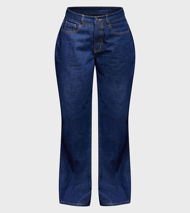 Contrast Stitch High Waist Wide Leg Jeans