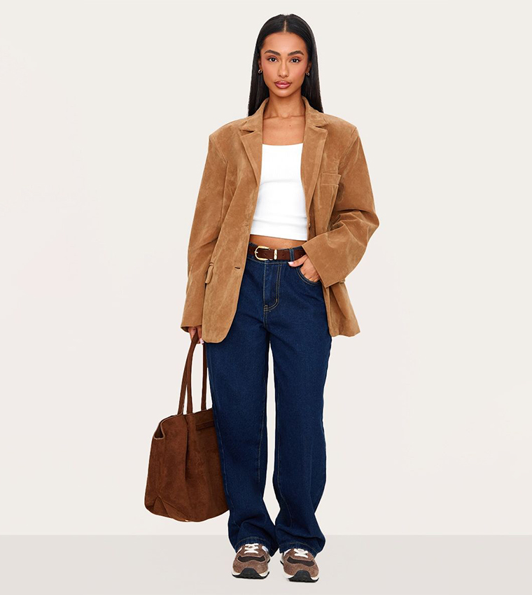 Petite Faux Suede Long Sleeves Blazer