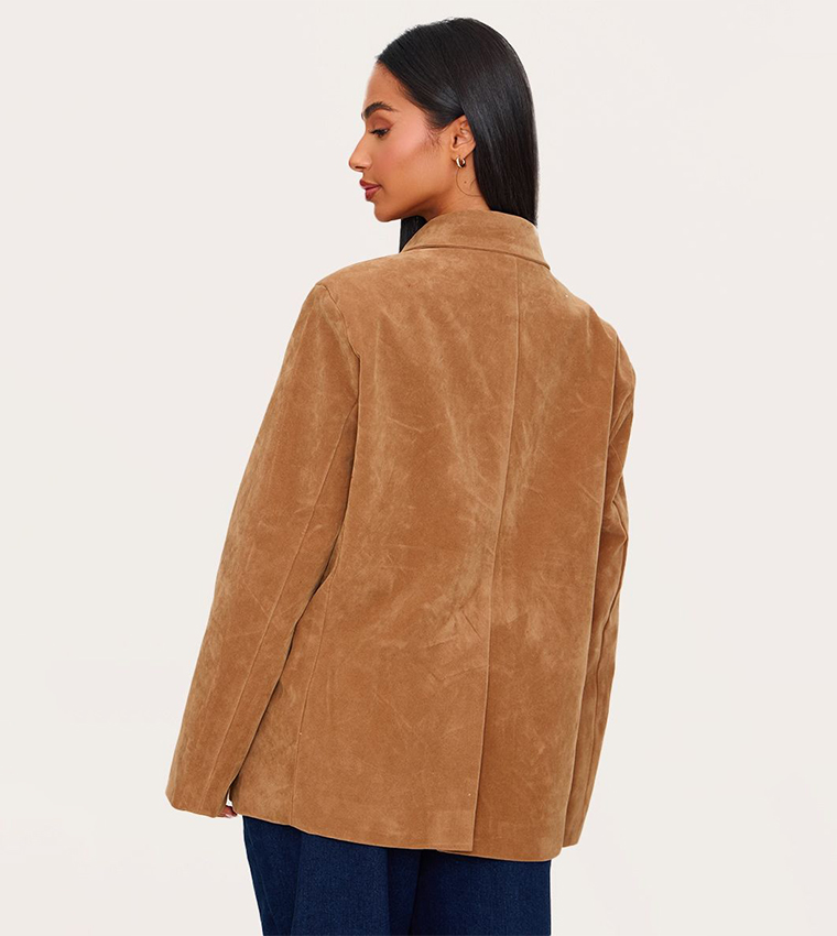 Petite Faux Suede Long Sleeves Blazer