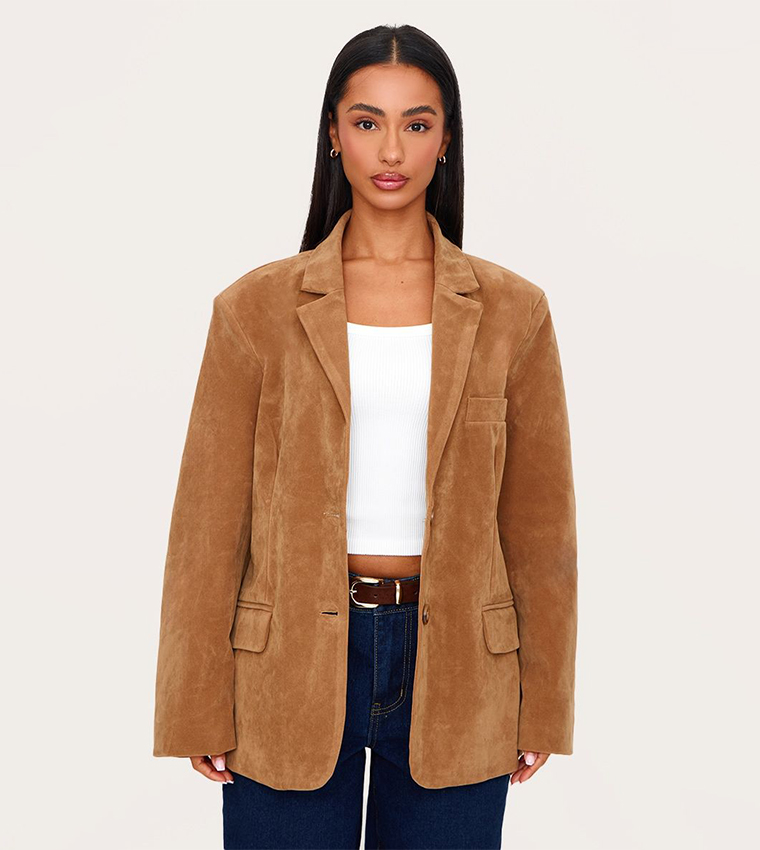 Petite Faux Suede Long Sleeves Blazer