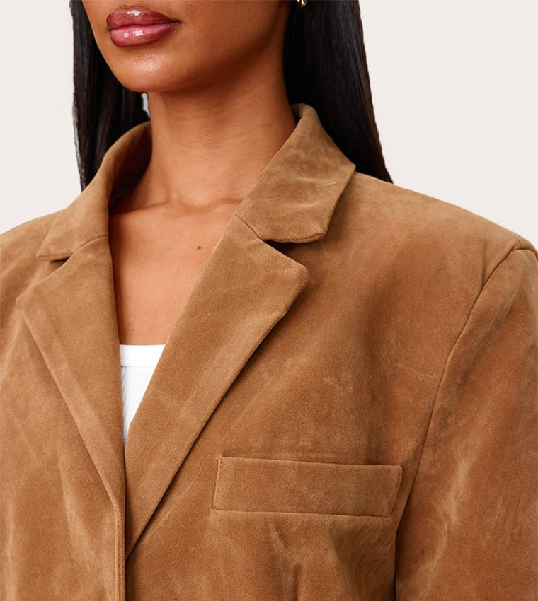 Petite Faux Suede Long Sleeves Blazer