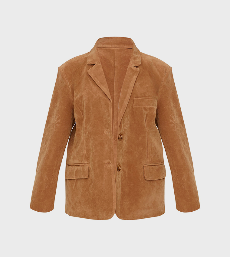 Petite Faux Suede Long Sleeves Blazer