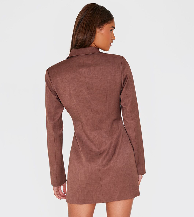 Tailored Long Sleeves Cinched Waist Mini Blazer Dress