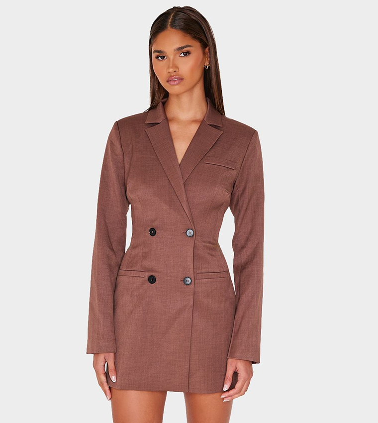 Tailored Long Sleeves Cinched Waist Mini Blazer Dress