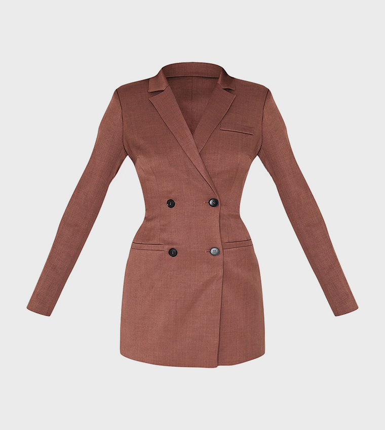 Tailored Long Sleeves Cinched Waist Mini Blazer Dress