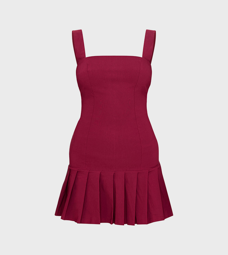 Solid Pleated Shift Mini Dress