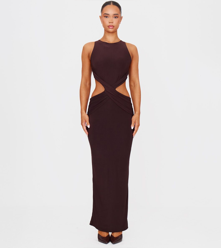 Double Layer Slinky Twist Front Maxi Dress