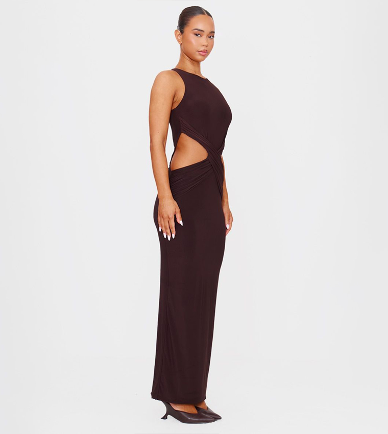 Double Layer Slinky Twist Front Maxi Dress
