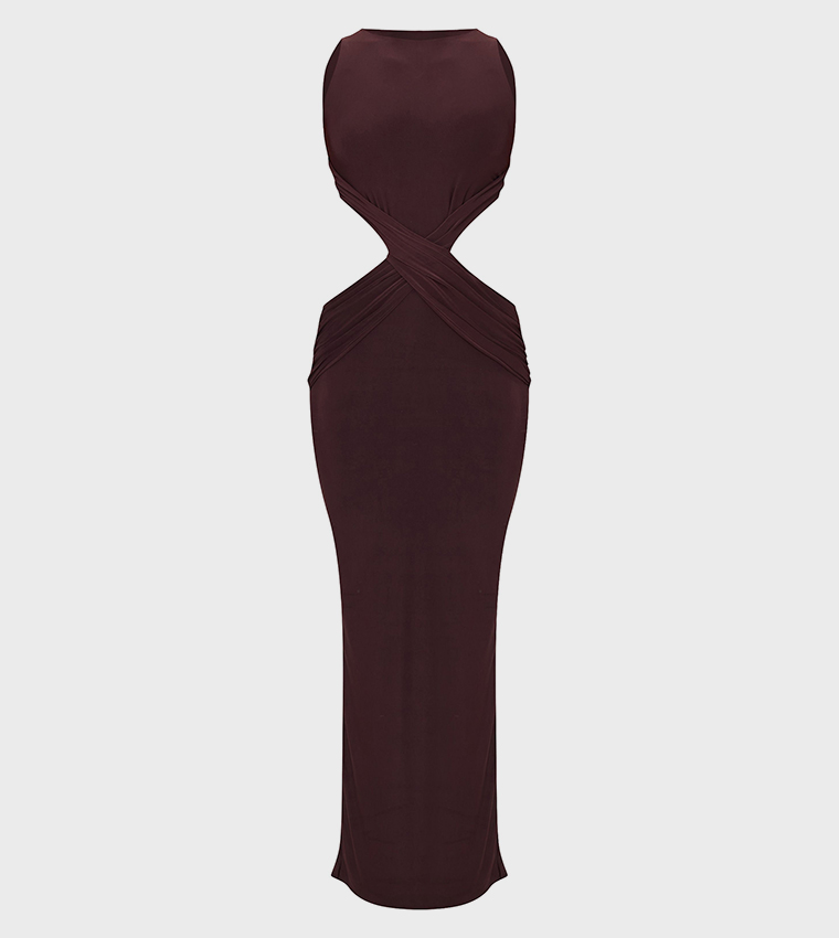 Double Layer Slinky Twist Front Maxi Dress