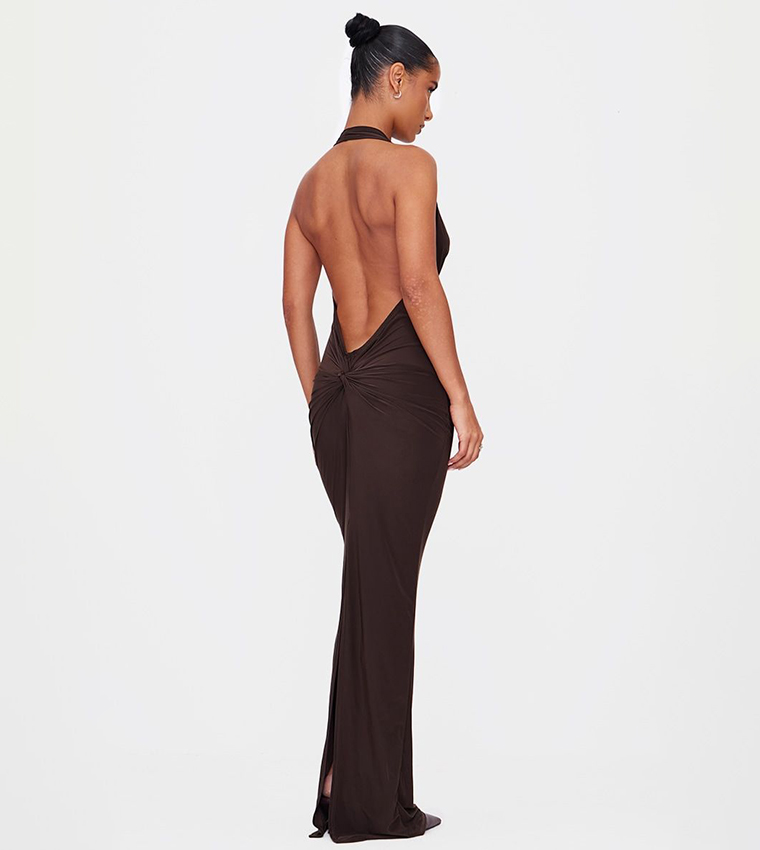 Soft Touch Cowl Neck Twist Back Detail Maxi Dress