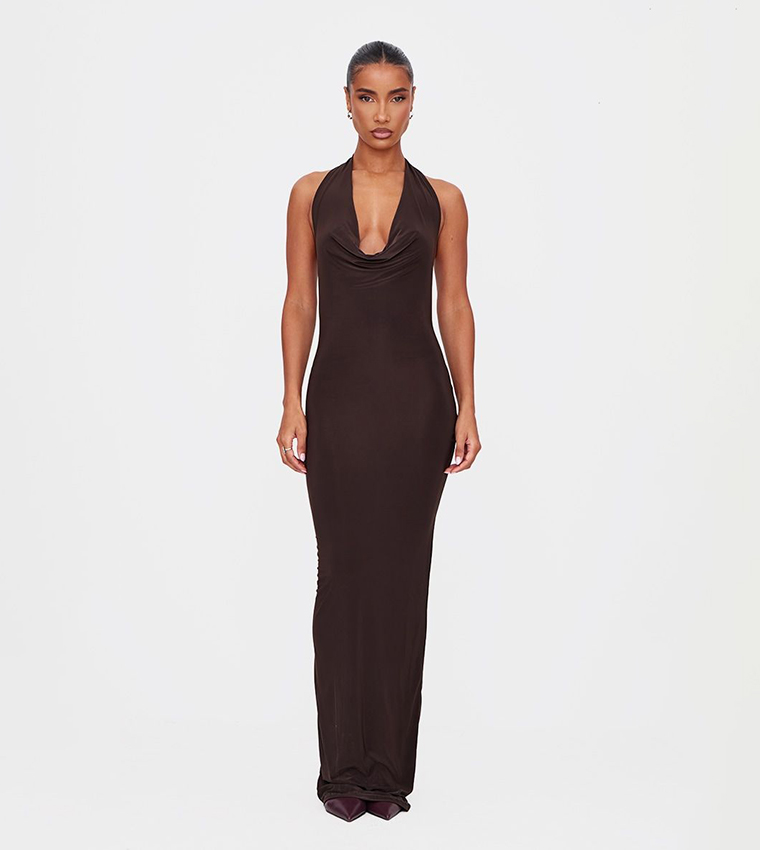 Soft Touch Cowl Neck Twist Back Detail Maxi Dress