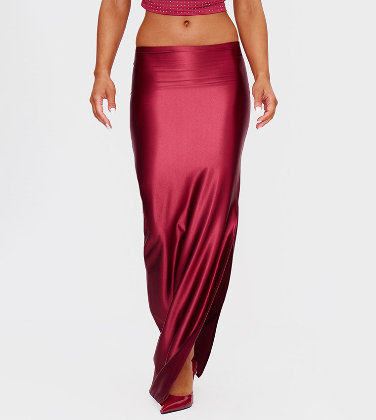 Stretch Satin Split Side Maxi Skirt