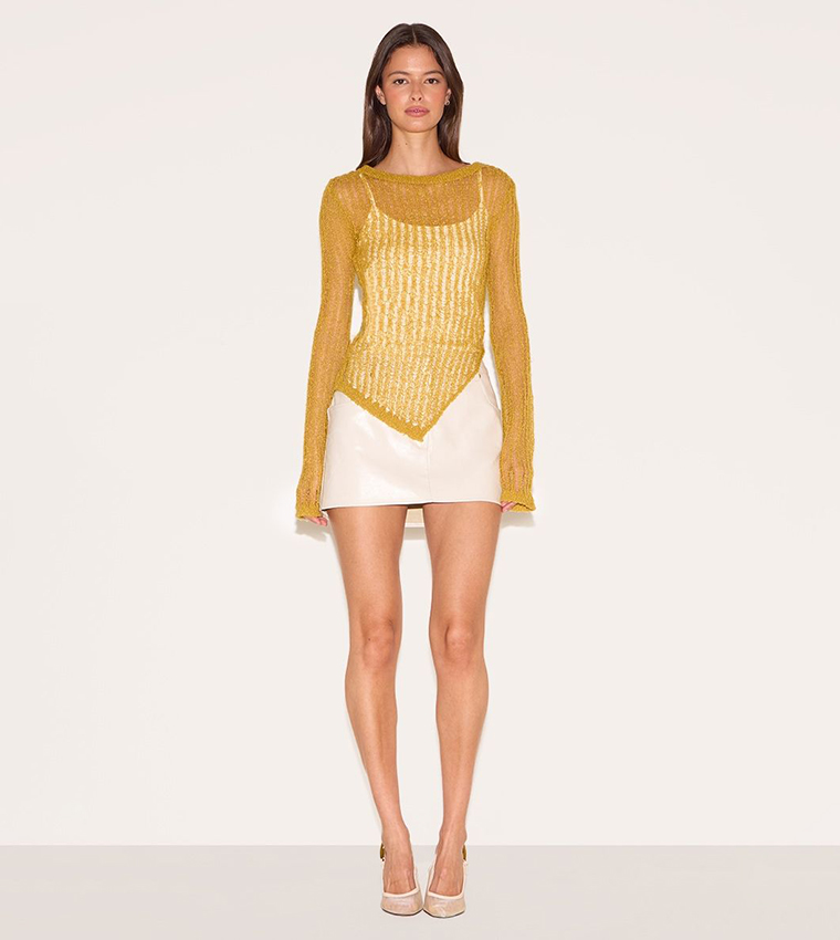 Ladder Knit Sheer Asymmetric Hem Top
