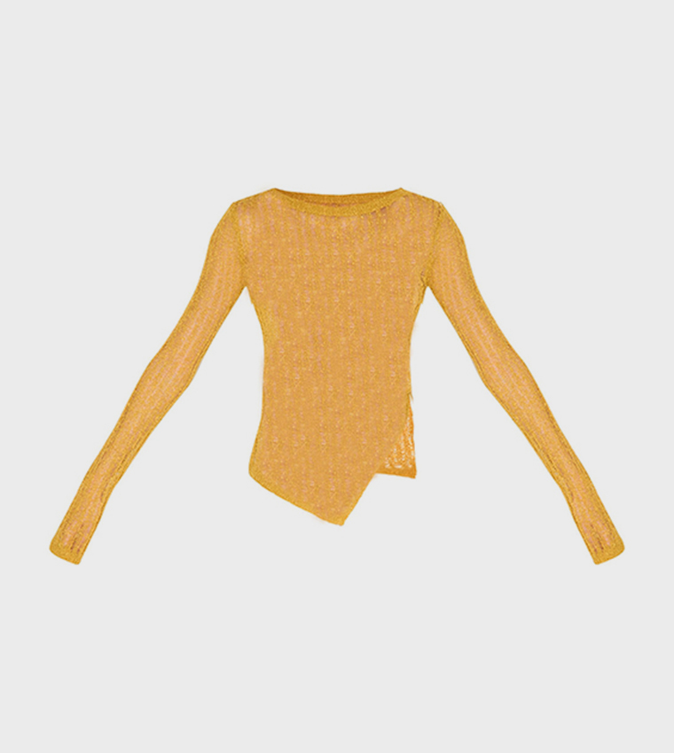 Ladder Knit Sheer Asymmetric Hem Top