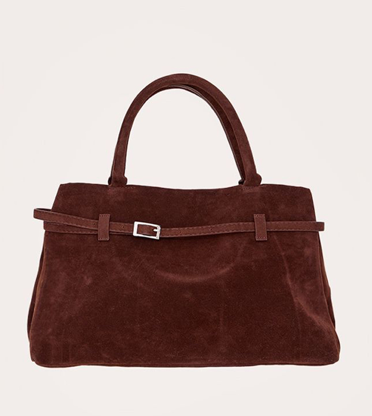 Faux Suede Buckle Square Tote Bag
