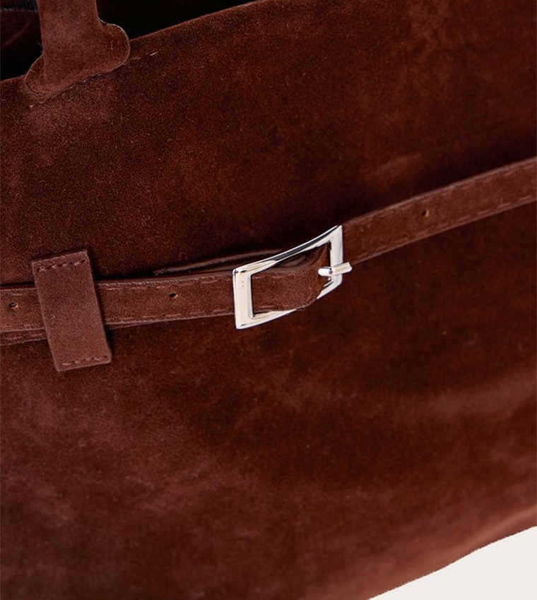 Faux Suede Buckle Square Tote Bag