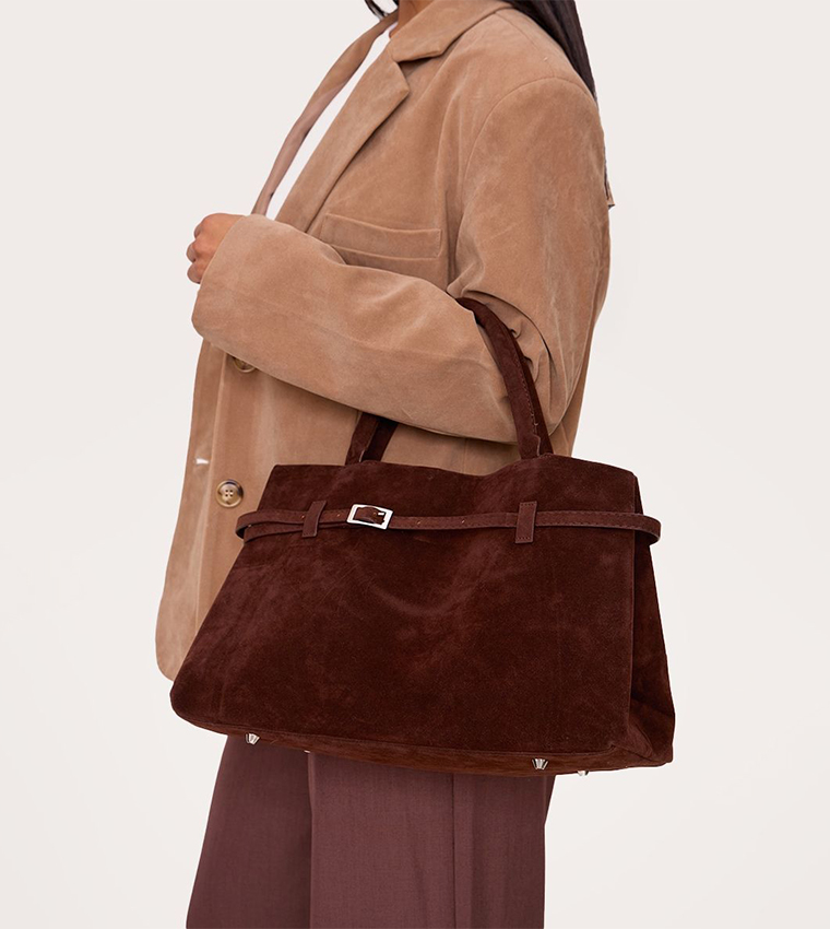 Faux Suede Buckle Square Tote Bag