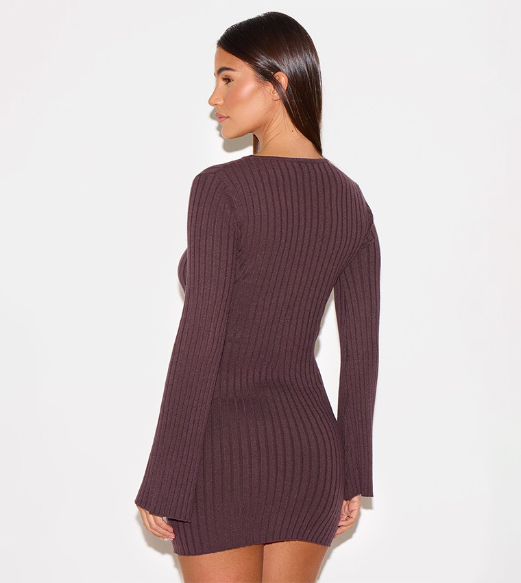 Ribbed Long Sleeves Knit Mini Dress