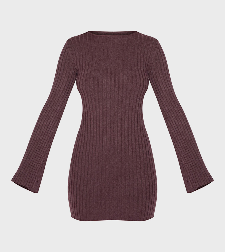Ribbed Long Sleeves Knit Mini Dress