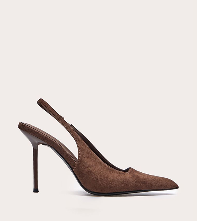 Faux Suede Pointed Toe Slingback Pumps