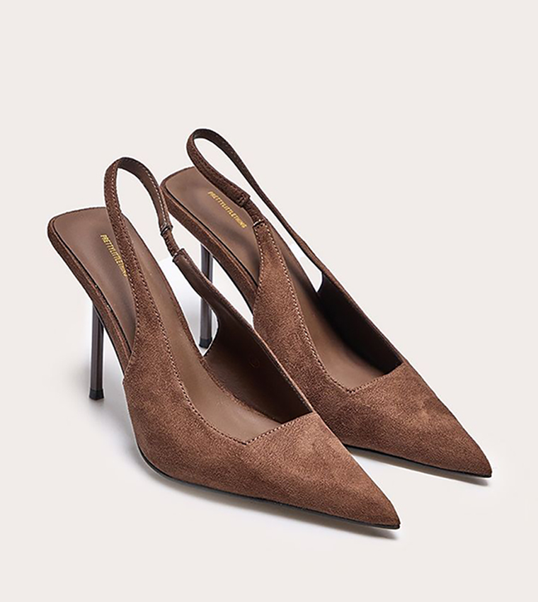 Faux Suede Pointed Toe Slingback Pumps