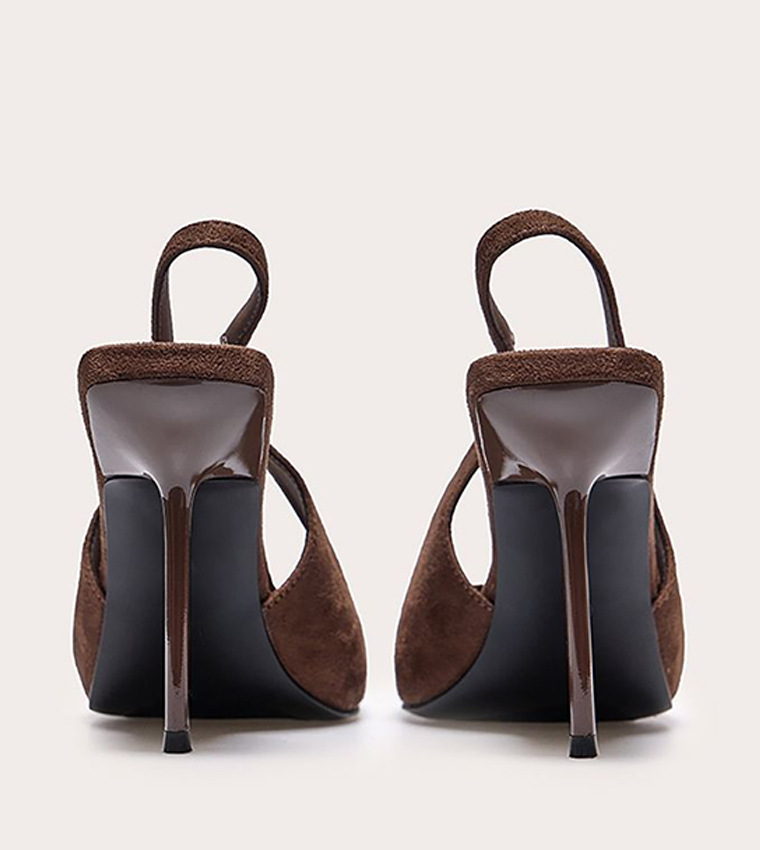 Faux Suede Pointed Toe Slingback Pumps