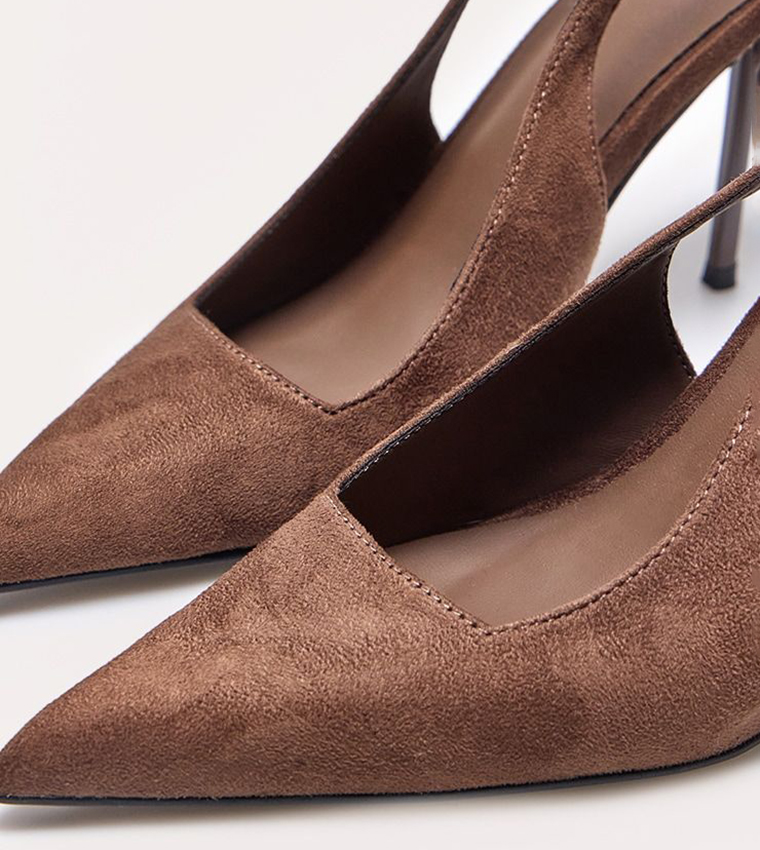 Faux Suede Pointed Toe Slingback Pumps