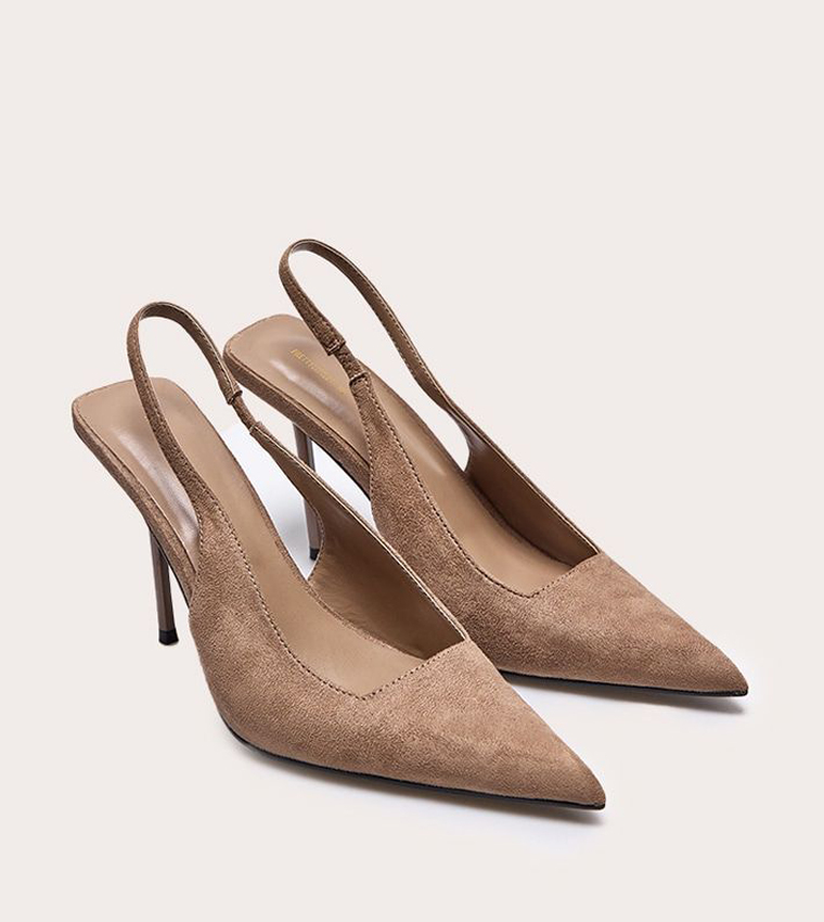 Faux Suede Pointed Toe Slingback Pumps