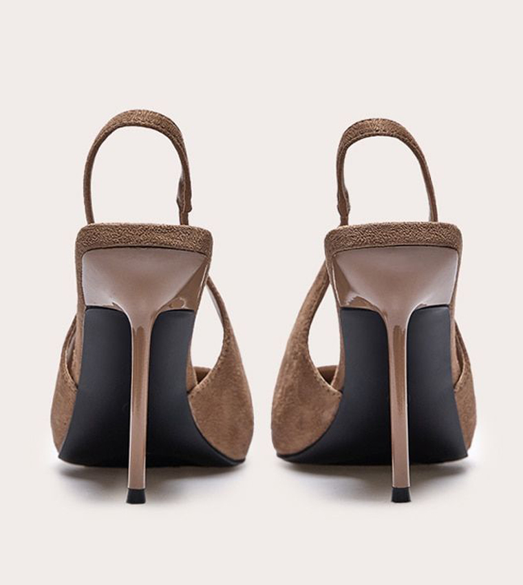 Faux Suede Pointed Toe Slingback Pumps