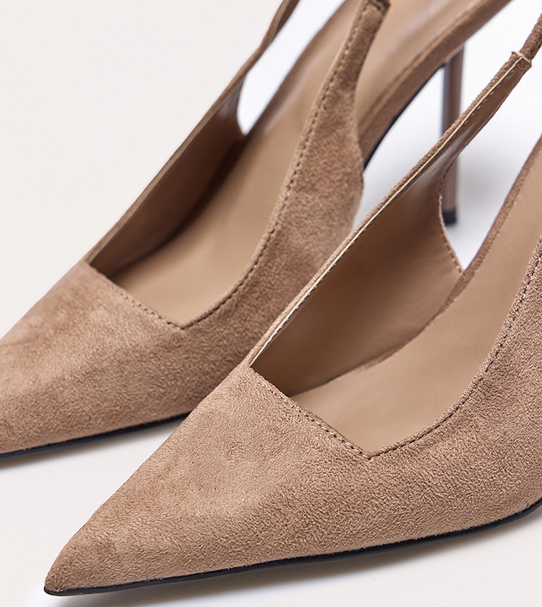 Faux Suede Pointed Toe Slingback Pumps