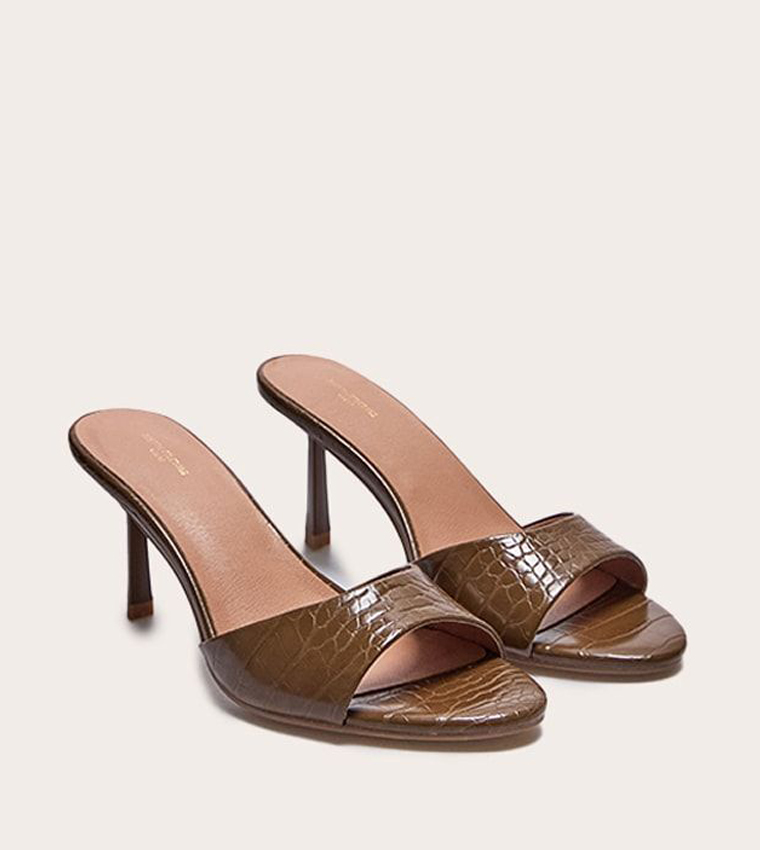 Wide Fit Croc PU Round Toe Stiletto Heel Sandals