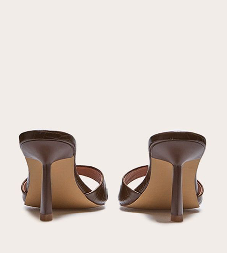 Wide Fit Croc PU Round Toe Stiletto Heel Sandals