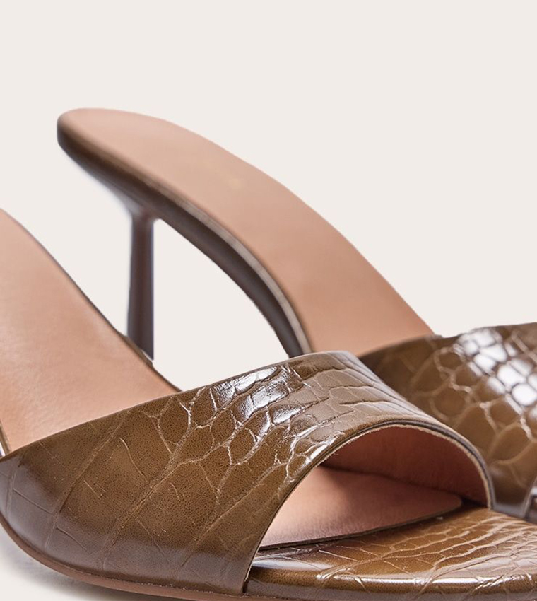 Wide Fit Croc PU Round Toe Stiletto Heel Sandals