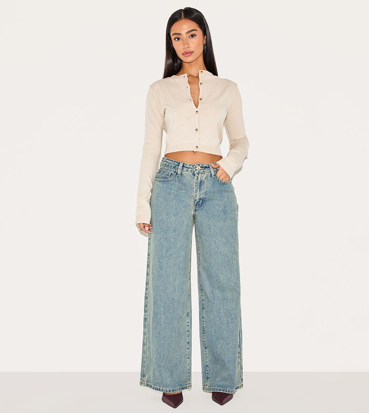 Petite Vintage Wash Washed Wide Leg Jeans