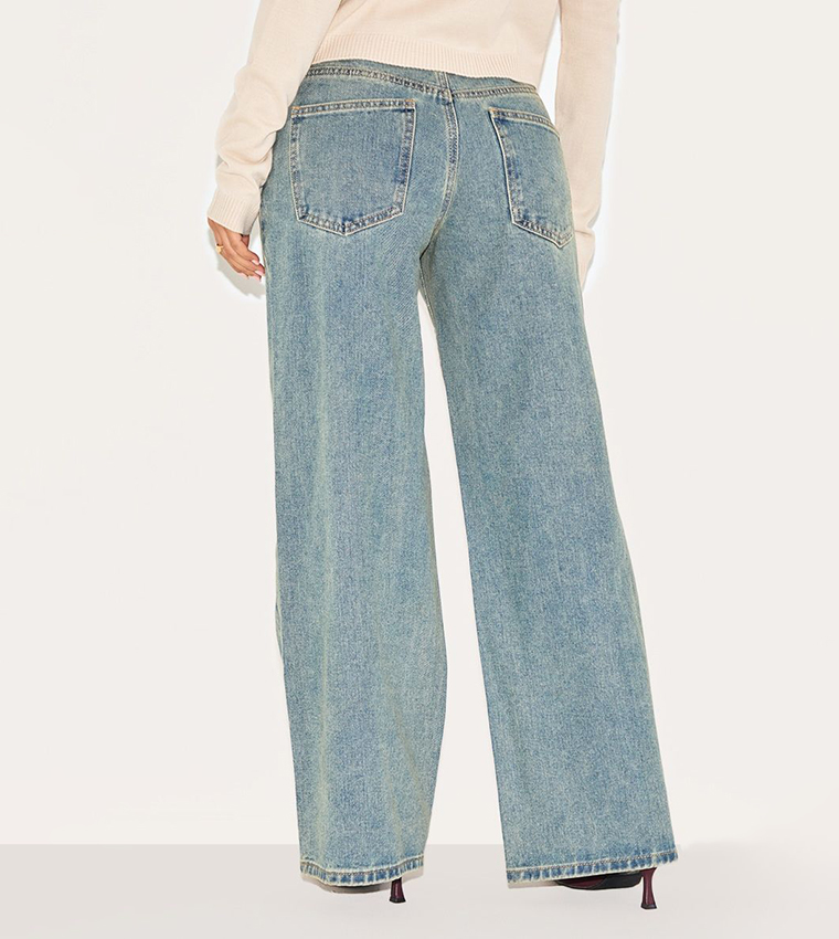 Petite Vintage Wash Washed Wide Leg Jeans