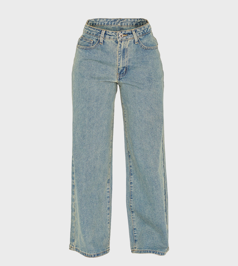 Petite Vintage Wash Washed Wide Leg Jeans