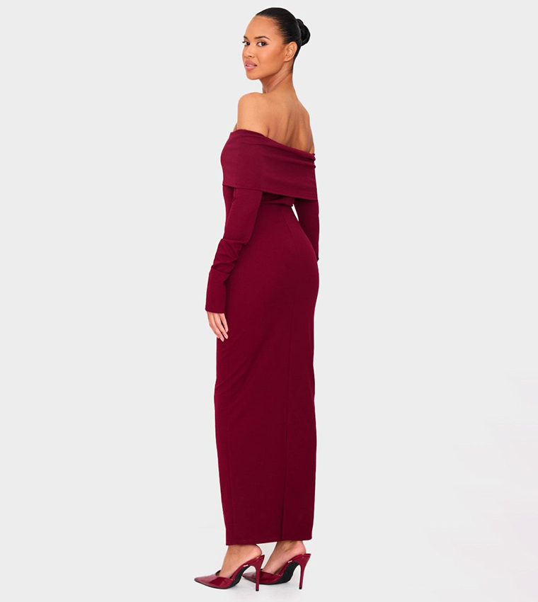 Crepe Long Sleeves Bardot Maxi Dress