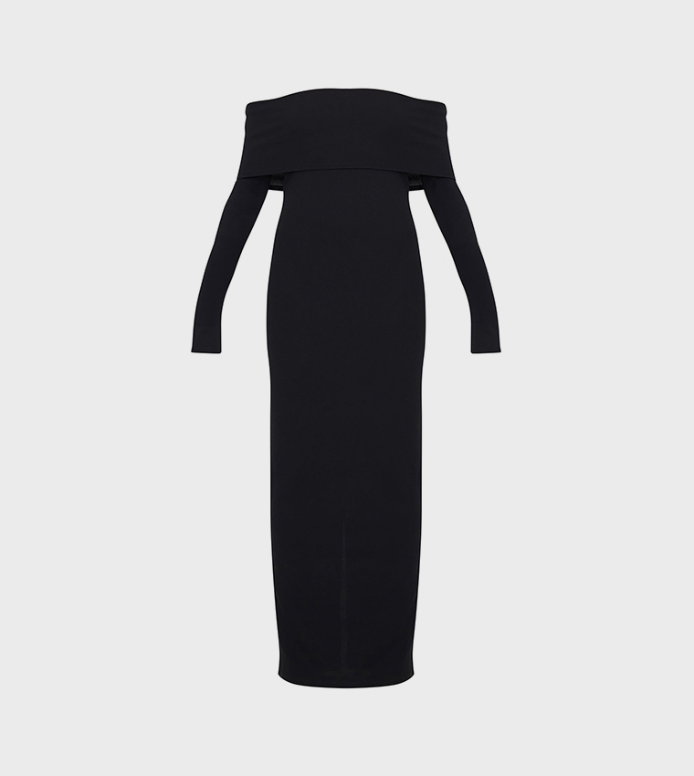 Crepe Long Sleeves Bardot Maxi Dress