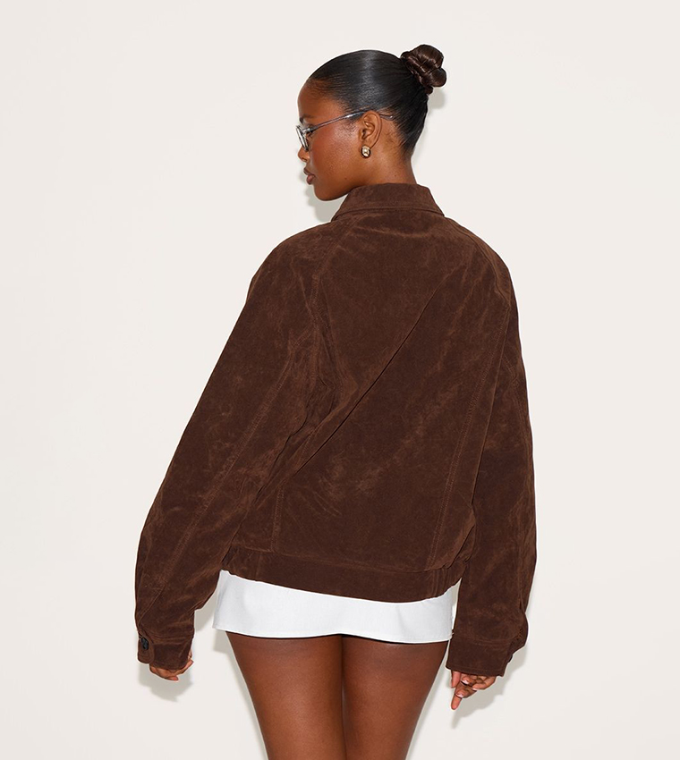 Zip-Through Oversized Faux Suede Jacket