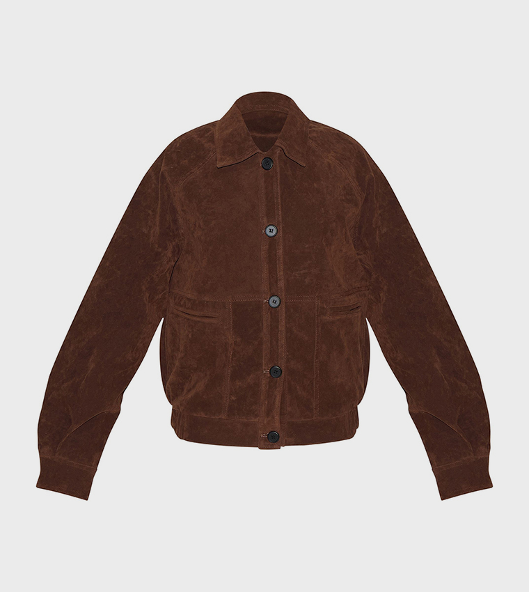 Zip-Through Oversized Faux Suede Jacket