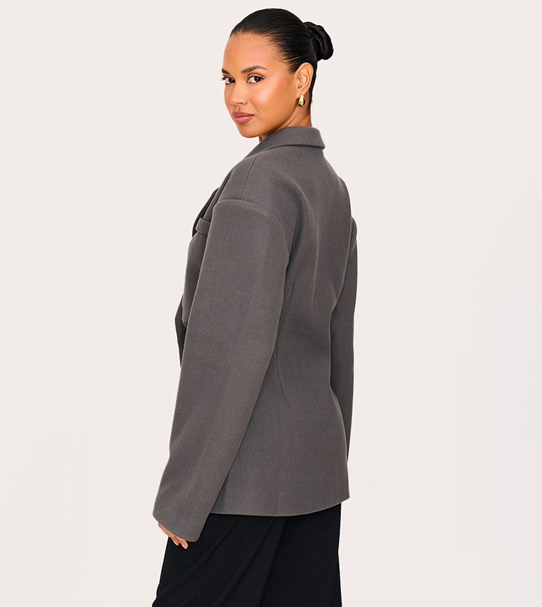 Wool Look Cinched Long Sleeves Blazer