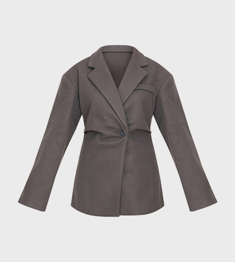 Wool Look Cinched Long Sleeves Blazer