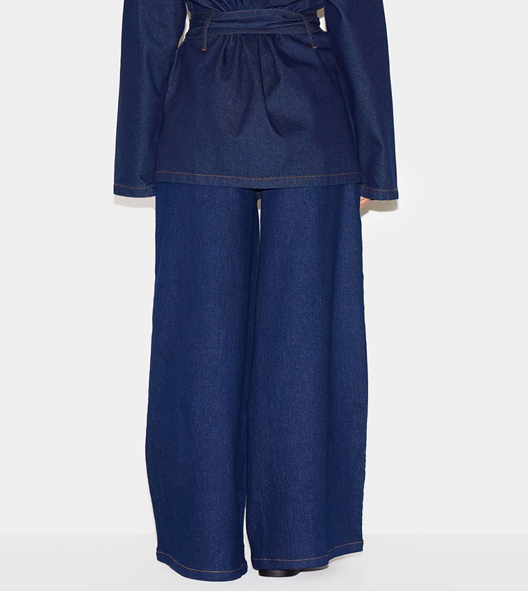Washed Mid Rise Wide Leg Jeans