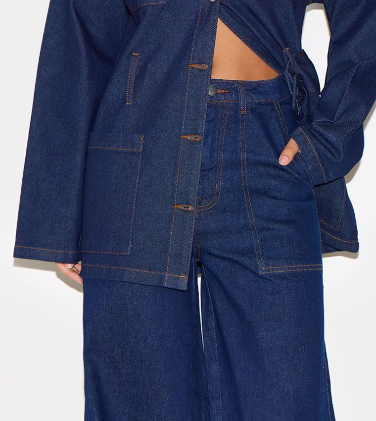 Washed Mid Rise Wide Leg Jeans