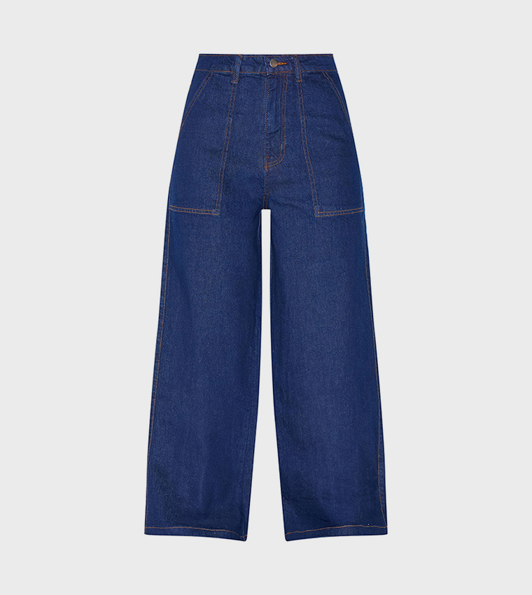 Washed Mid Rise Wide Leg Jeans