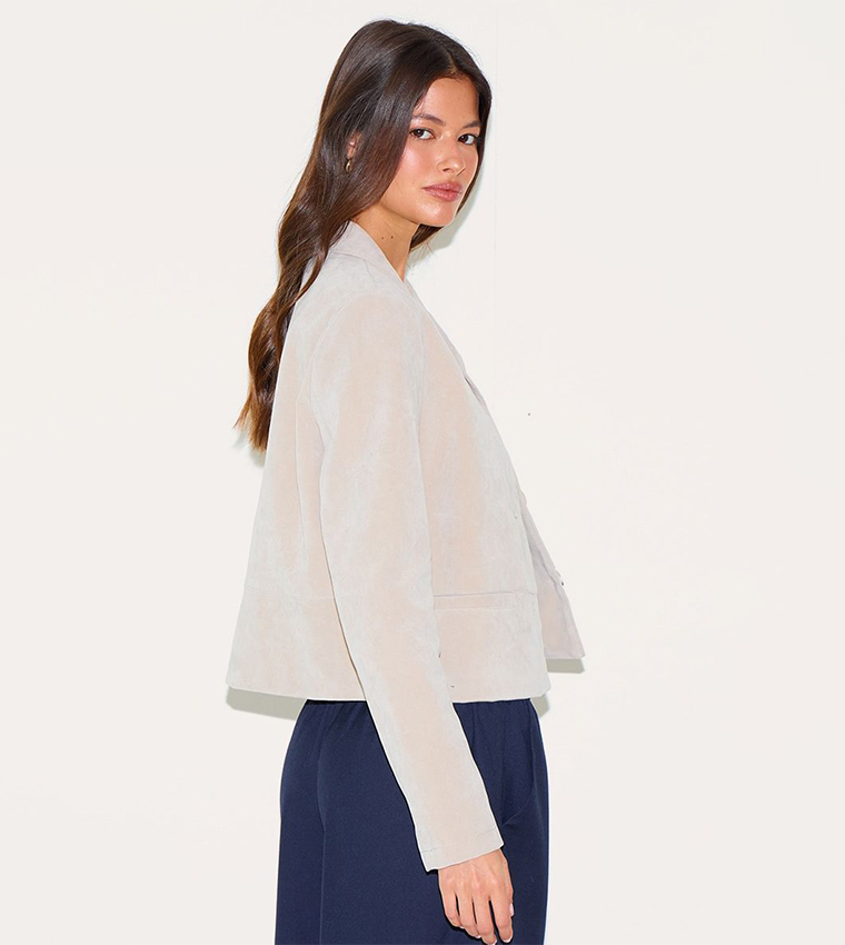 Faux Suede Long Sleeves Crop Blazer