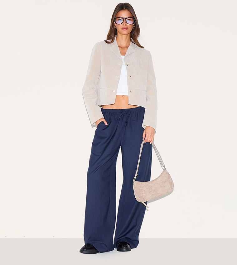 Faux Suede Long Sleeves Crop Blazer