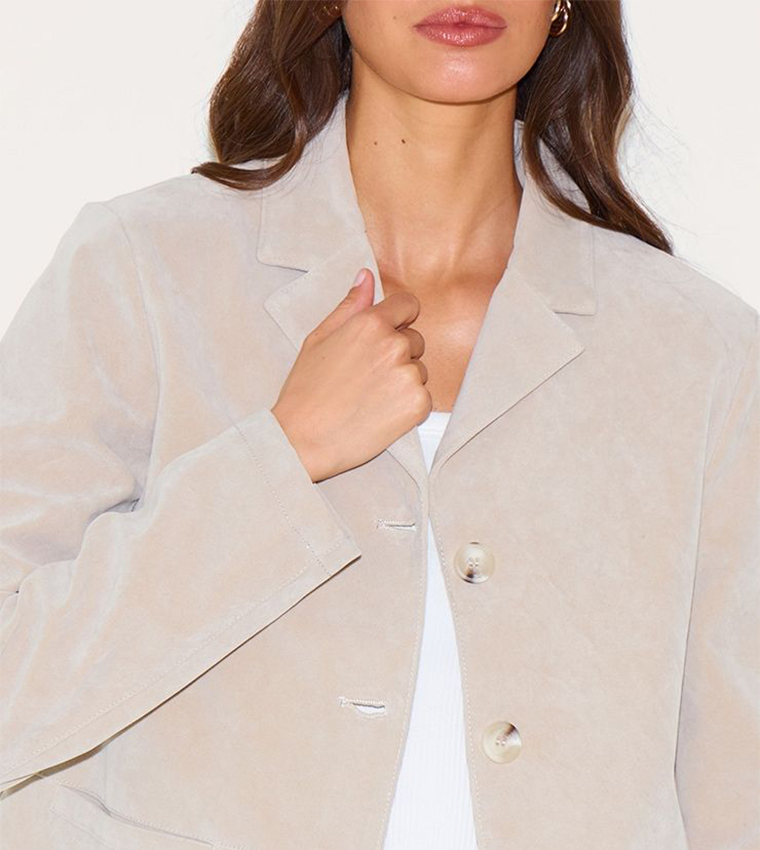 Faux Suede Long Sleeves Crop Blazer